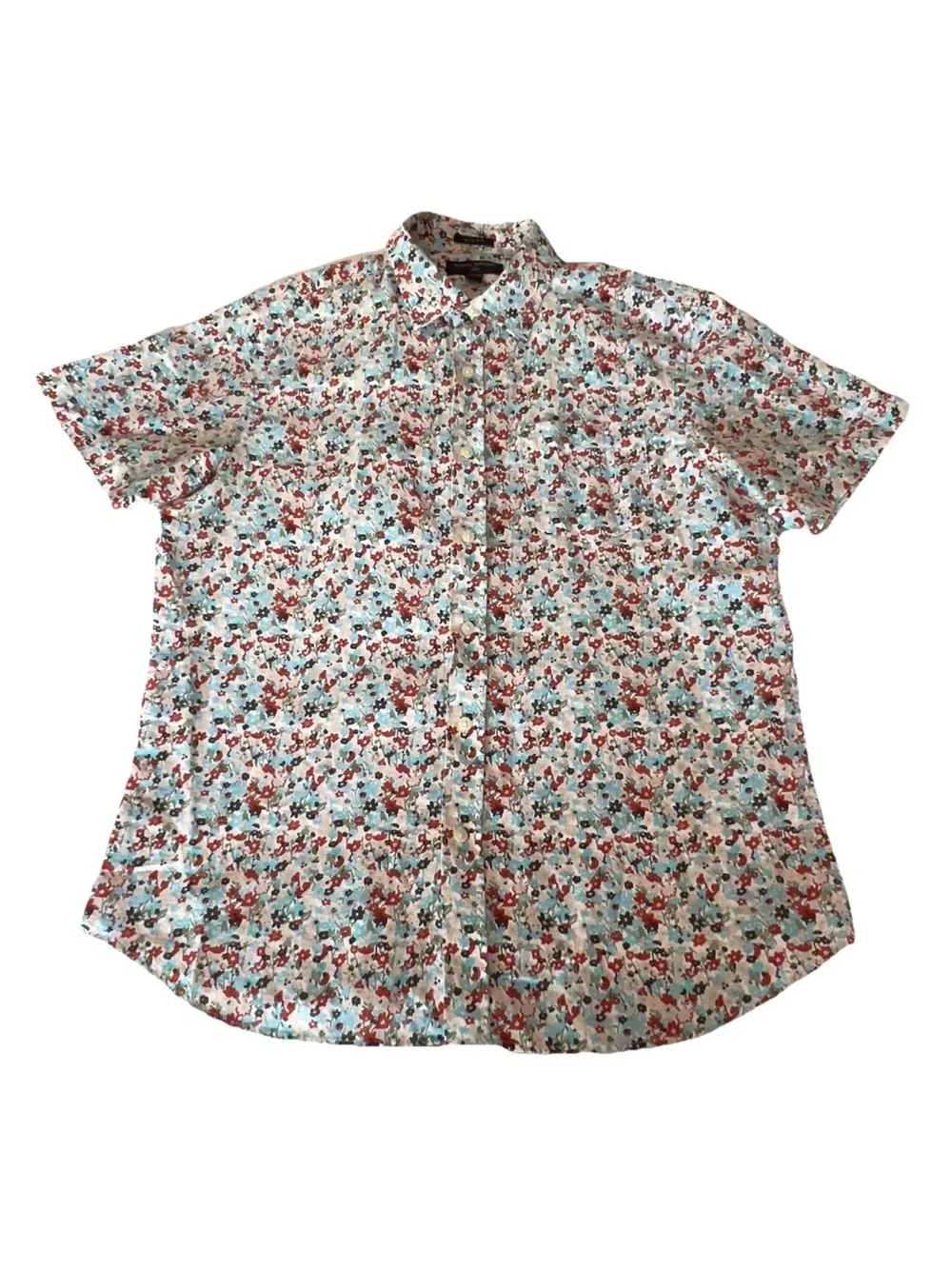 Banana Republic Linen Slim Fit Button Down Short Sleeves Front Pocket Shirt Sz L